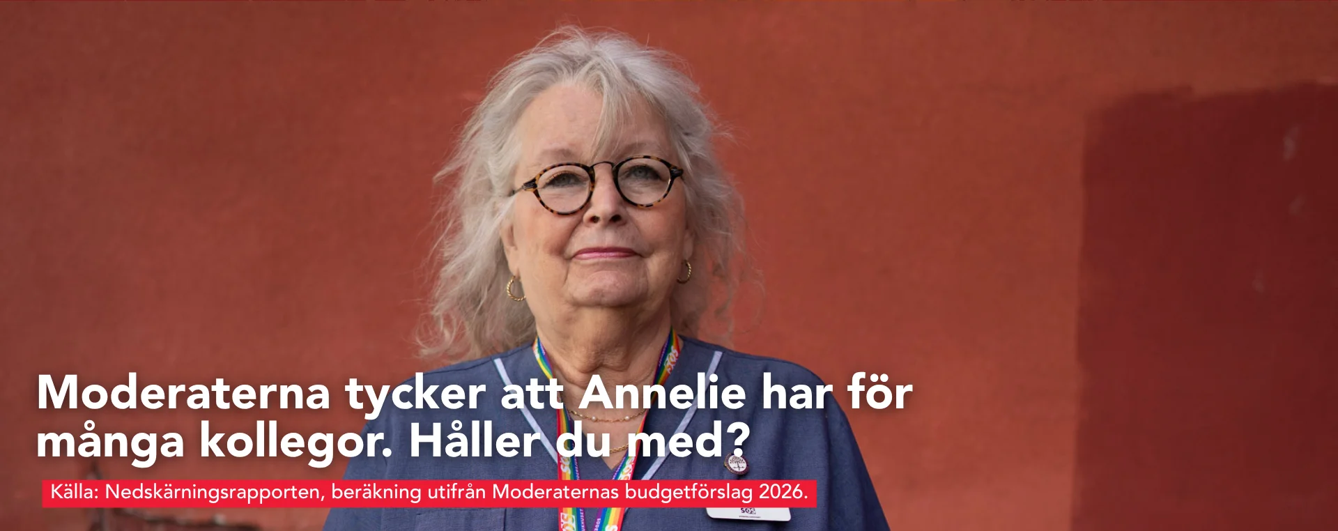 Moderaterna tycker att Annelie har för många kollegor. Håller du med? Källa: Nedskärningsrapporten, beräkning utifrån Moderaternas budgetförslag 2026.